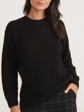 Marine Layer Oversized  Black Ribbed Crewneck Sweater